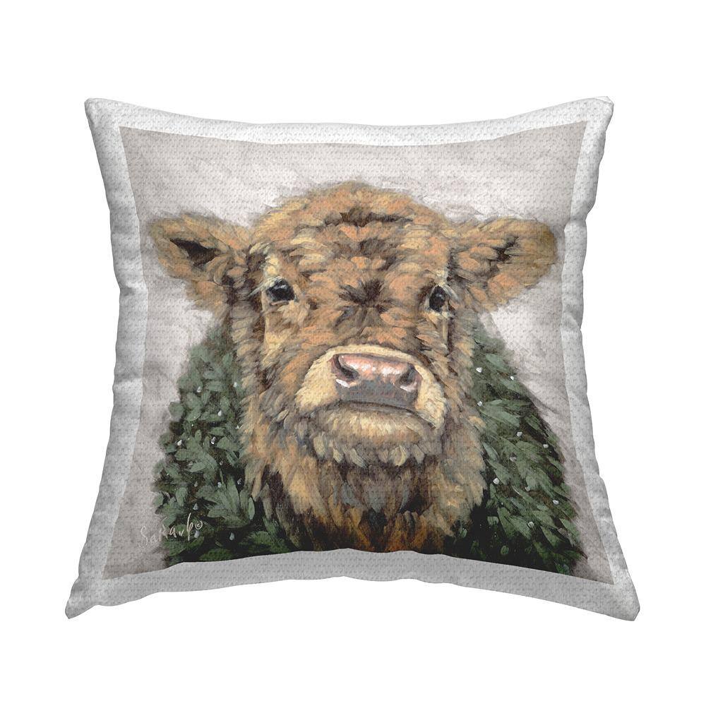 Calf with Holiday Wreath Tan Square Outdoor Throw Pillow price history on PriceWatchPro