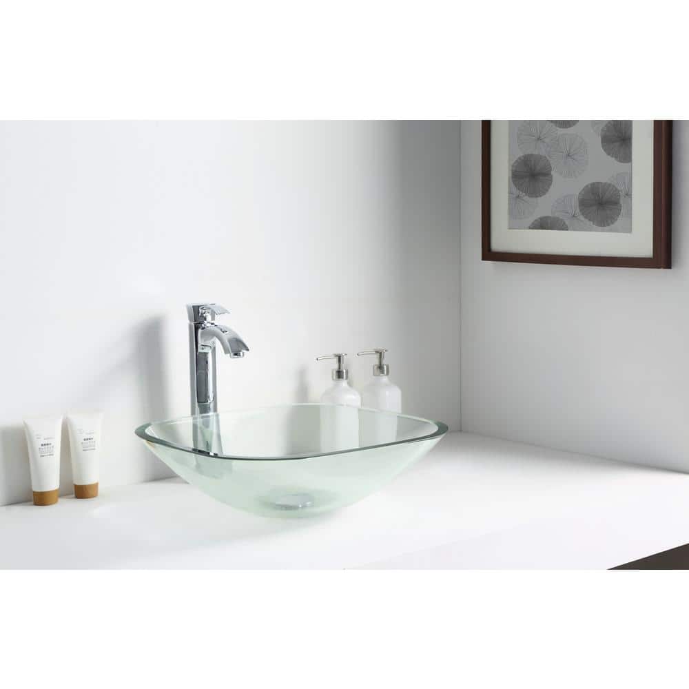 Cadenza 16.5'' Clear Tempered Glass Square Vessel Sink