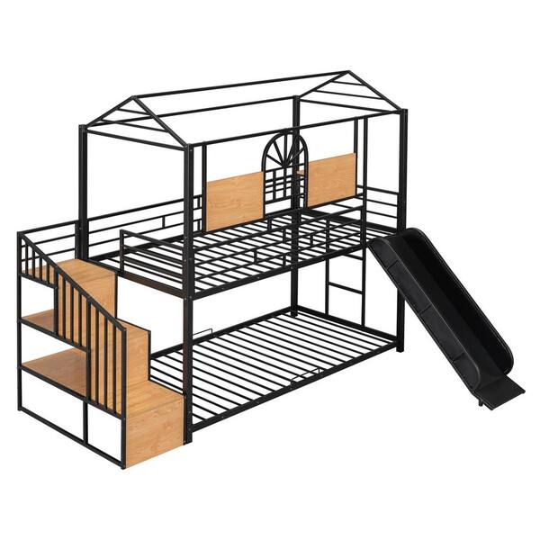 Polibi Twin over Twin Metal Bunk Bed, Metal Housebed with Polibi Twin over Twin Metal Bunk Bed, Metal Housebed with