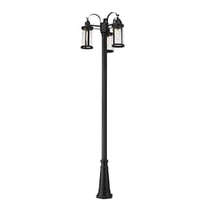 Roundhouse 3-Light Black 114.5 in. Aluminum Hardwired Outdoor Weather Resistant Post Light Set with No Bulb Included