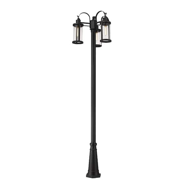 Roundhouse 3-Light Black 114.5 in. Aluminum Hardwired Outdoor Weather ...