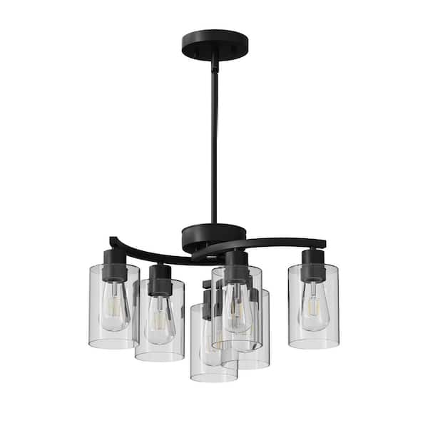 6-Light Black Pendant Light with Frosted Glass Shade, without light source