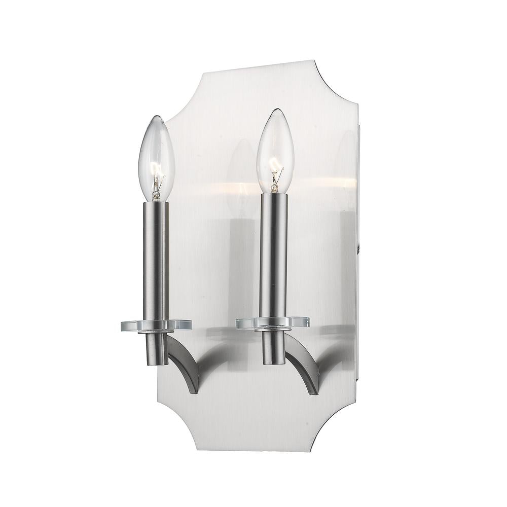 Zander 13 in. 2-Light Brushed Nickel Wall Sconce Light with No Bulbs Includ