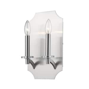 Zander 13 in. 2-Light Brushed Nickel Wall Sconce Light with No Bulbs Included