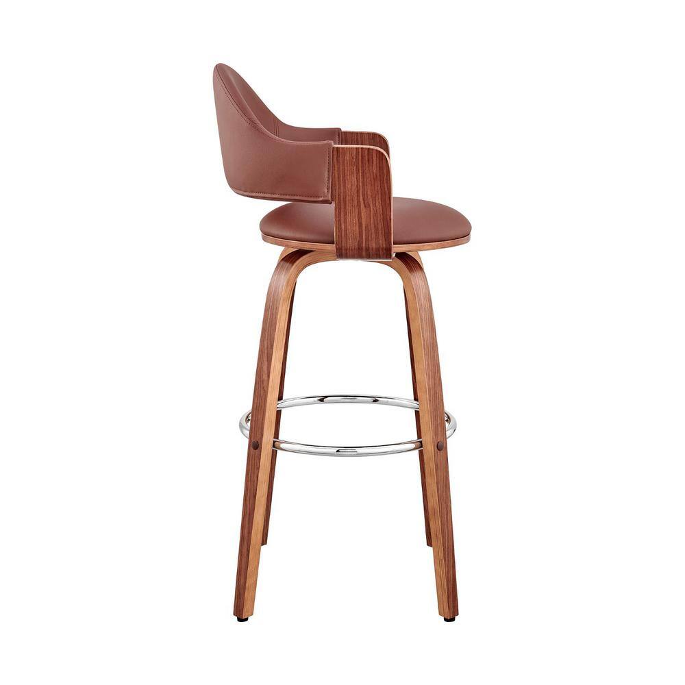 Daxton 30" Contemporary Brown Faux Leather & Walnut Swivel Bar Stool