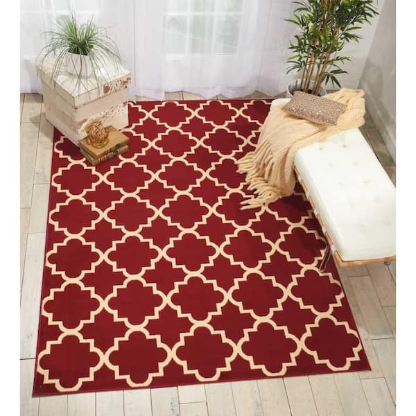 Grafix Red 5 ft. x 7 ft. Floral Geometric Transitional Area Rug