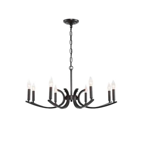 Avex 8-Light Matte Black Farmhouse Pendant Light with Iron Frame, No Bulbs Included