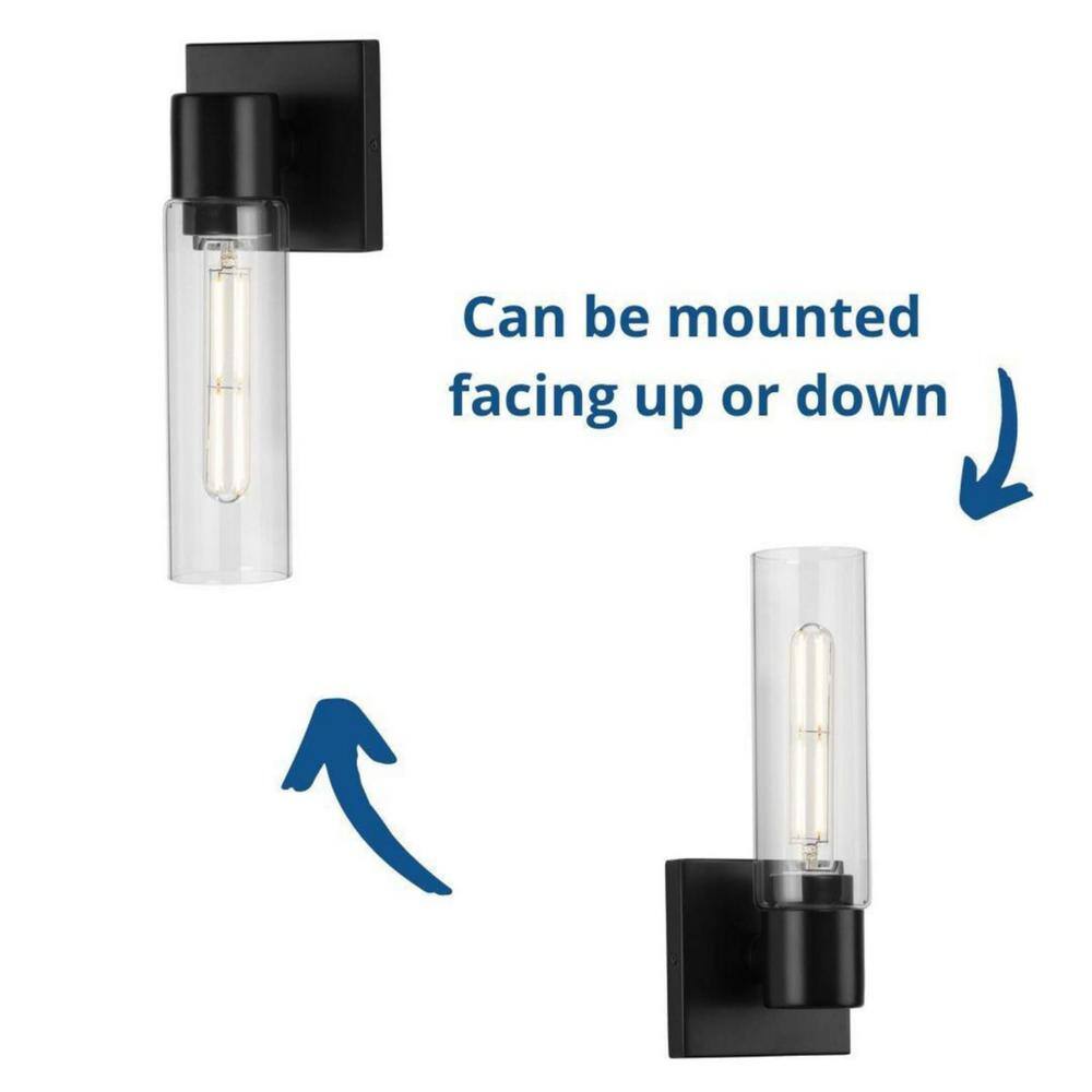 Clarion Matte Black Steel Wall Light with Clear Glass Shade