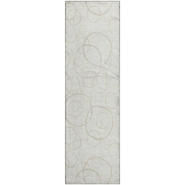 Mayfield Premium Machine Washable Abstract AMF2407 Ivory 2 ft. x 7 ft. Runner Rug