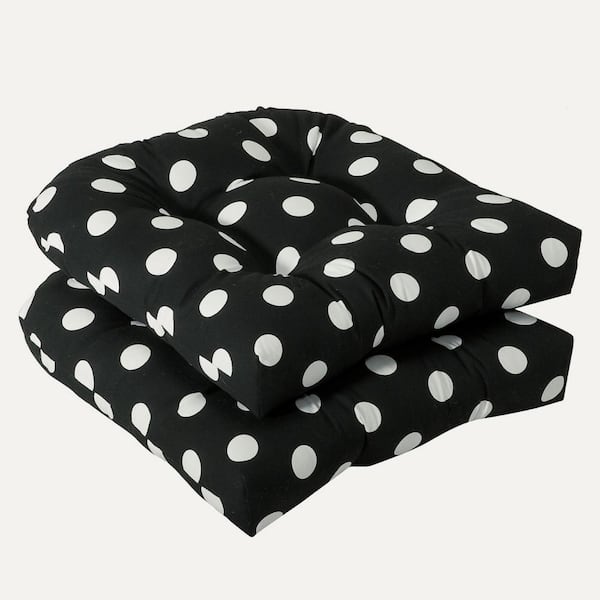Pillow Perfect 19 in. x 19 in. Outdoor Dining Chair Cushion in Black/White (Set of 2)