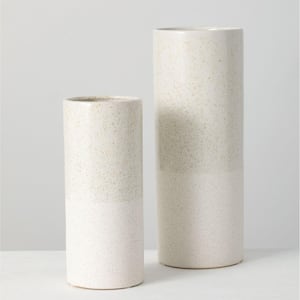 11.75" and 8.5" Speckled Off-White Ceramic Vase (Set of 2)