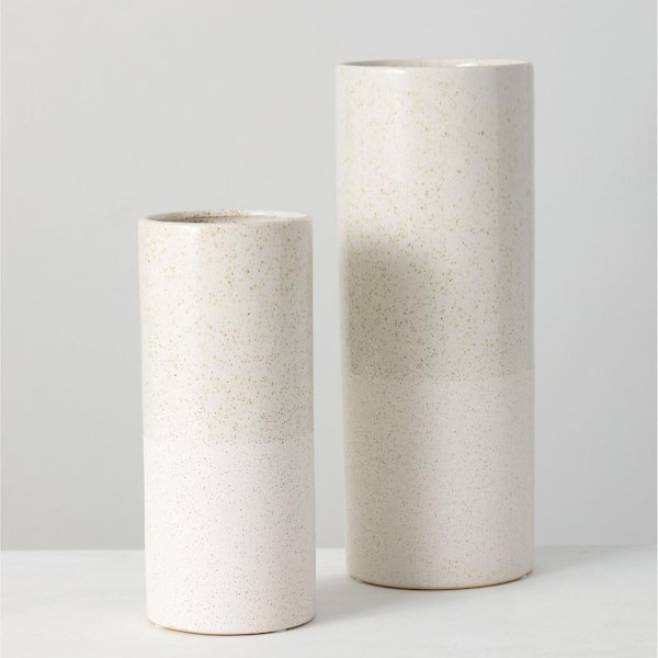 SULLIVANS 11.75" and 8.5" Speckled Off-White Ceramic Vase (Set of 2)