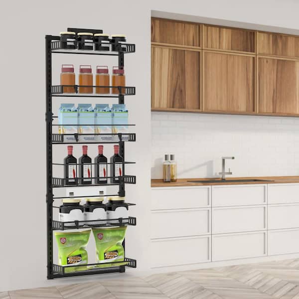 6 Tier Over Door Pantry Organizer Heavy Duty Carbon Steel Storage Rack in Black