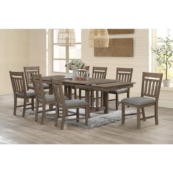 New Classic Furniture Harrisburg 9-Piece Walnut Wood Top Dining Table Set (Seats 8)