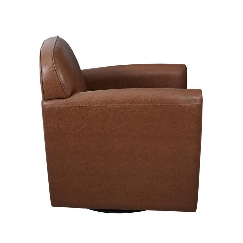 Brown Faux Leather Swivel Accent Chair with Manufactured Wood
