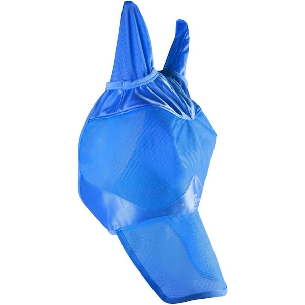 ITOPFOX Horse Fly Mask Long Nose with Ears Signature Blue Horse Large