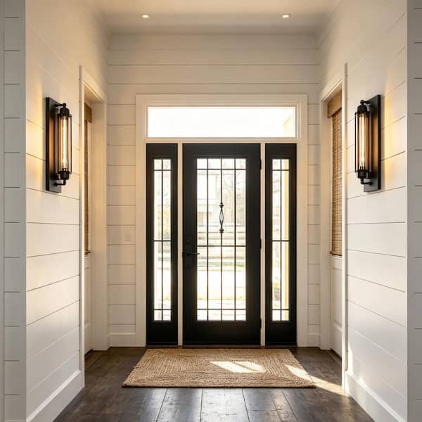 Farmhouse Matte Black Rectangle Wall Lamp 1-Light Industrial Sconce for Ambiance in Living Dining Room Kitchen Corridor