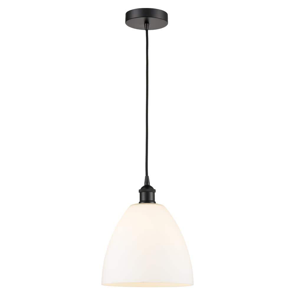 Edison Dome 60-Watt 1-Light Matte Black Standard Mini Pendant Light with Matte White Glass, No Bulbs Included price history on PriceWatchPro