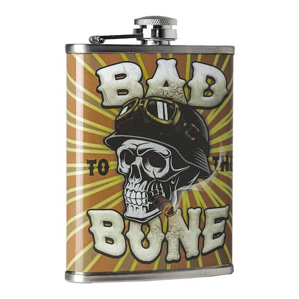 8 oz. Multi-Colored Bad To The Bone Leak-Proof Stainless Steel Liquor Flask for Whiskey, Vodka and Tequila