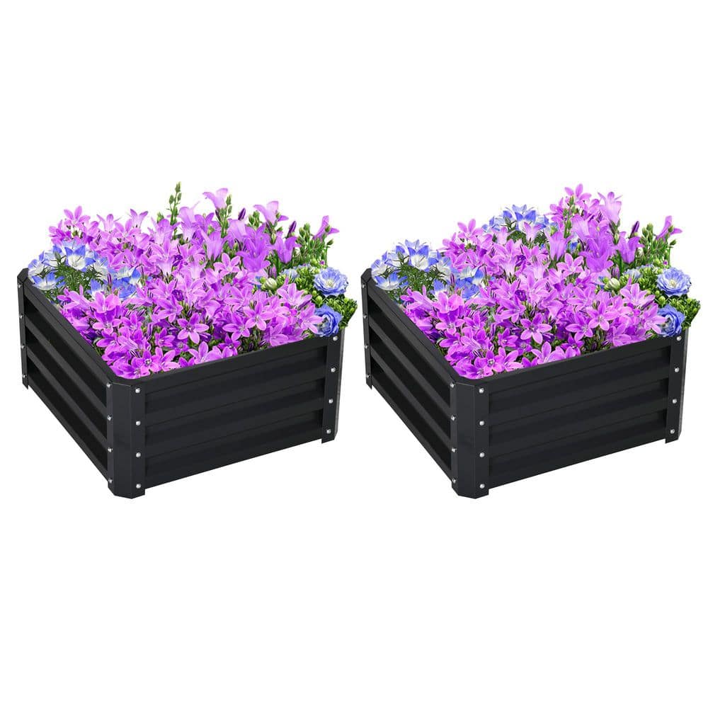 Raised Garden Bed 23.5 in. x 23.5 in. x 12 in. Gray Galvanized Steel Easy to Assemble Set of 2 for Vegetables price history on PriceWatchPro