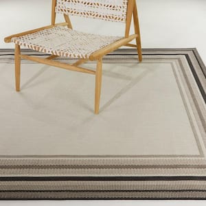 Kalena Cream/Charcoal 7 ft. 10 in. x 10 ft. Border Indoor/Outdoor Area Rug