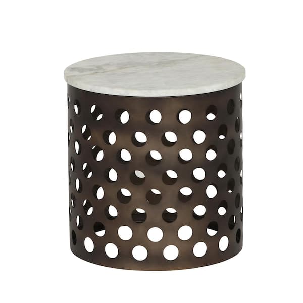 Noble House Ferdinand 15 in. x 15.25 in. Murky Black Round Marble End Table