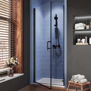 34-35.3 in. W x 72 in. H Pivot Frameless Sliding Shower Door in Matte Black with Clear SGCC Tempered Glass