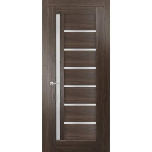 4088 28 in. x 80 in. Right-Hand/Inswing Solid Frosted Glass Chocolate Ash Single Prehung Interior Door with Hardware
