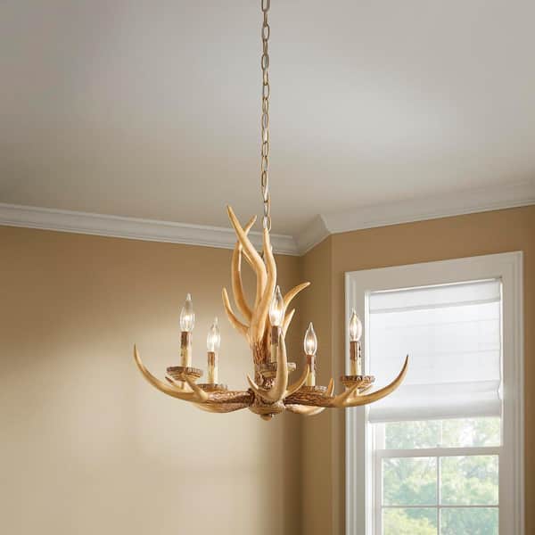 Hampton Bay 5-Light Natural Antler Hanging Chandelier