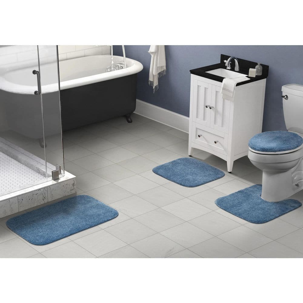 Basin Blue Plush Nylon Traditional 4-Piece Bath Rug Set
