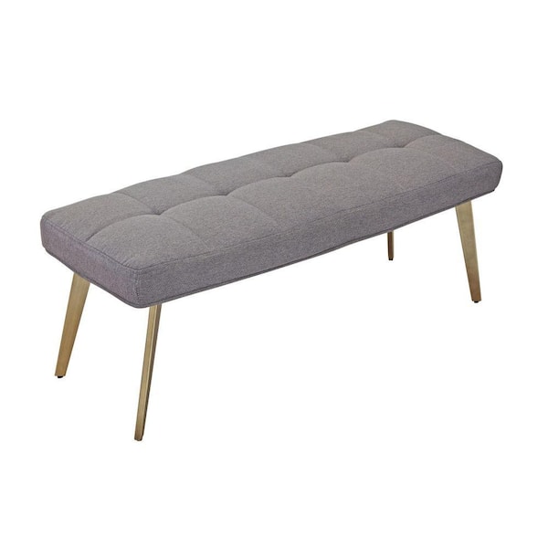 Benjara 18.1 in. Gray and Yellow Backless Bedroom Bench with Metal Legs