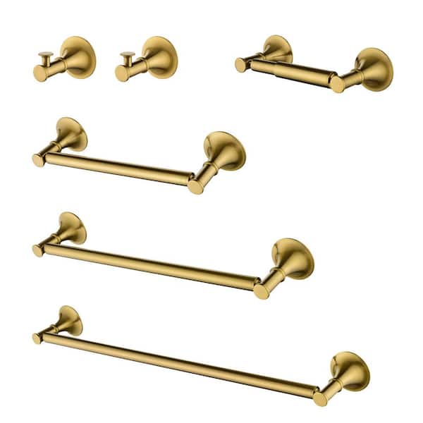 Tahanbath 6 -Piece Bath Hardware Set with Mounting Hardware in Brushed Gold with Towel Bar/Rack