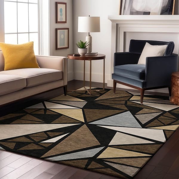 Mayfield Premium Machine Washable Abstract AMF1039 Brown 9 ft. x 12 ft. Area Rug