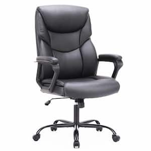 Black Executive PU Leather Office Chair Ergonomic Computer Chair with Lumbar Support and Padded Armrest