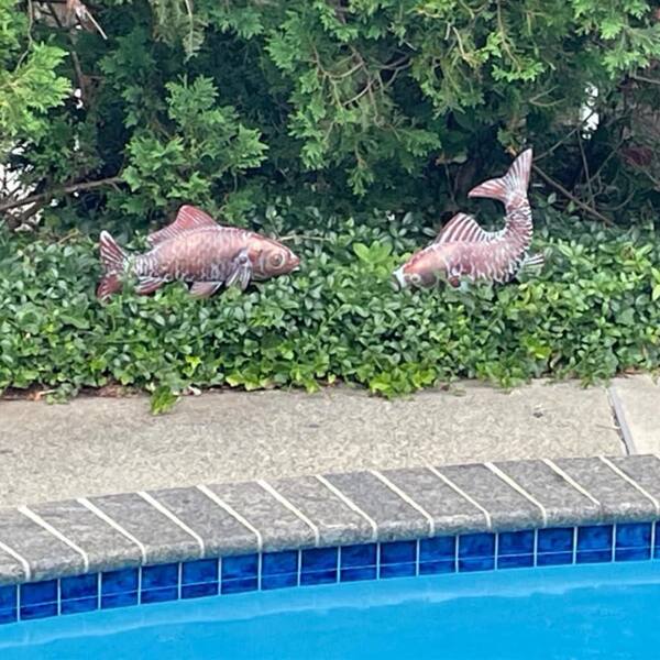 2 Koi Fish Antique Copper Outdoor Garden Statues 0987DMXGB - The
