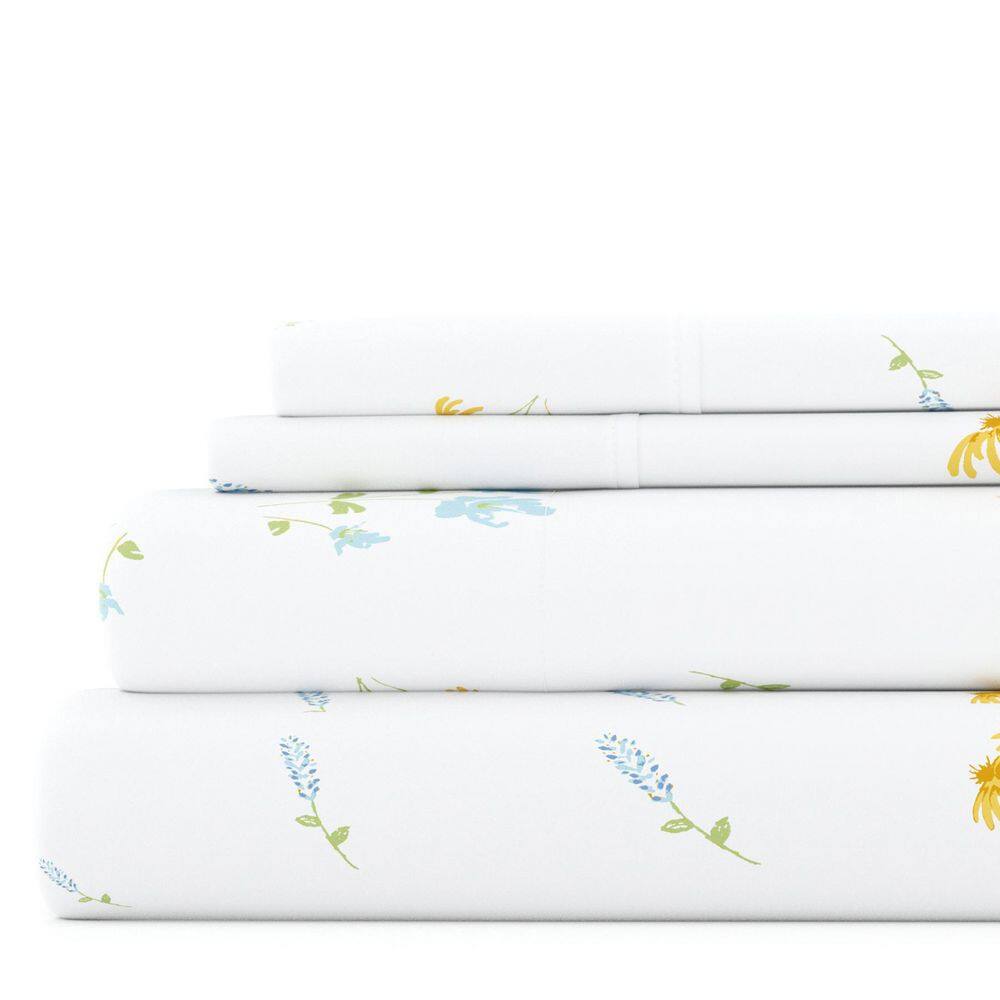 Blue Floral Twin Microfiber Deep Pocket Sheet Set