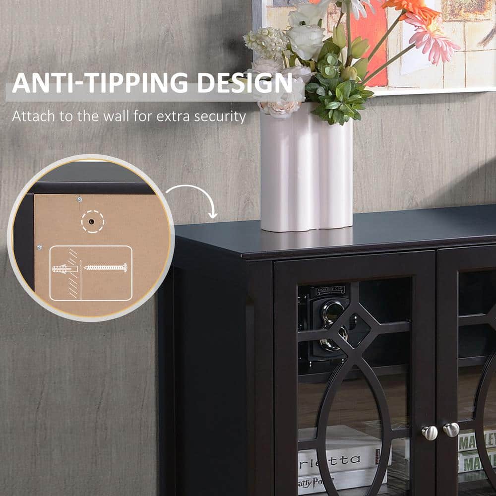 Espresso Glass Door Sideboard Buffet Cabinet with Adjustable Shelves