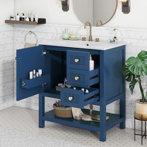 Victoria 18 in. W Freestanding Modern Design Single Sink Bath Vanity in Blue with White Ceramic Top