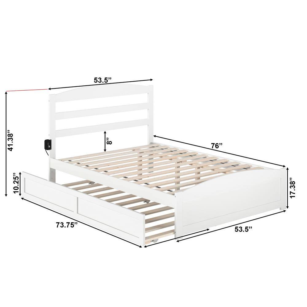 AFI Warren Solid Wood Full Bed w/ Footboard & Twin Trundle in White