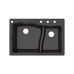 Aversa Black Granite 33 in. x 22 in. x 10 in. Double Bowl Drop-in Kitchen Sink with 4-Hole