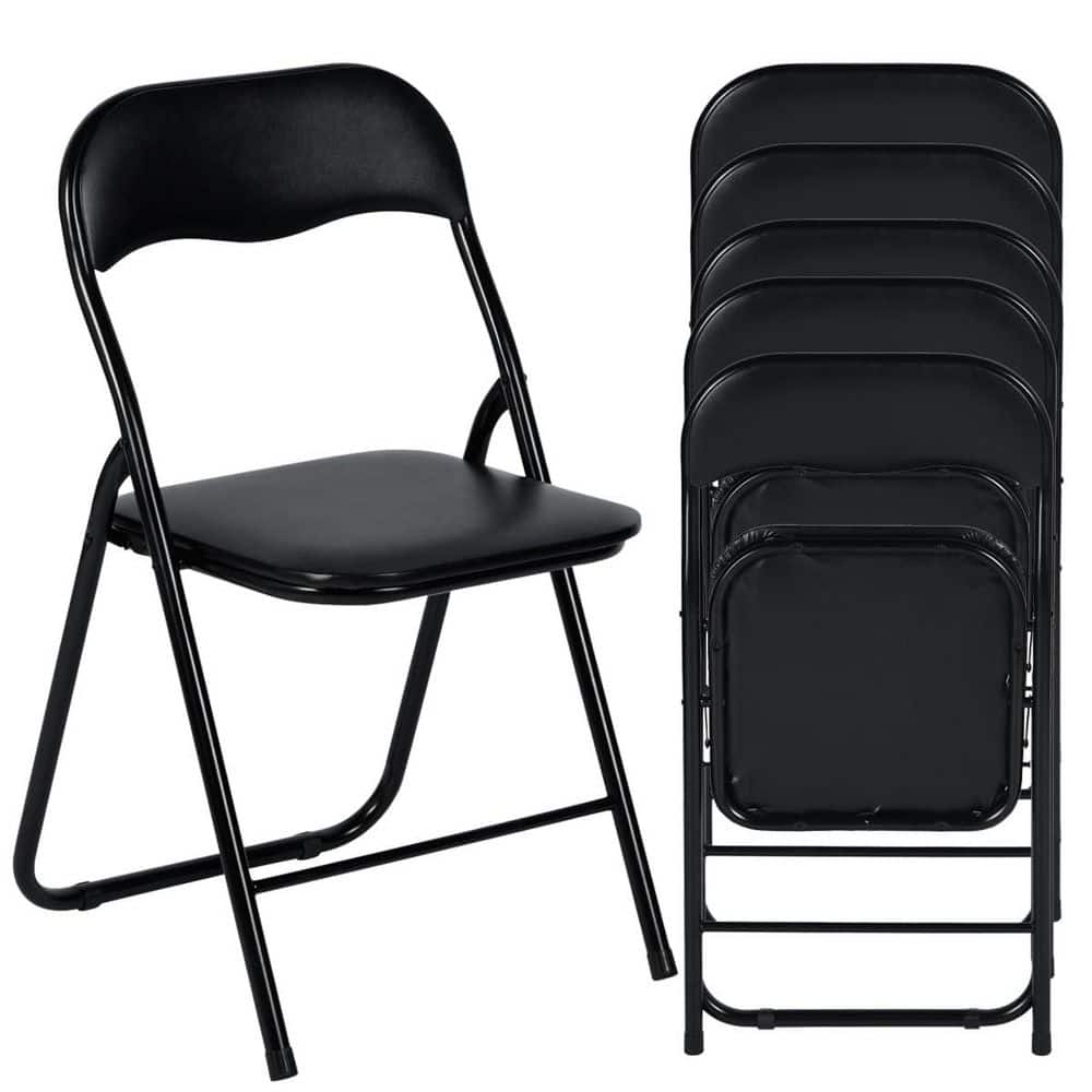 Homy Casa MAGOIU Black Metal Folding Utility Chair with Plastic