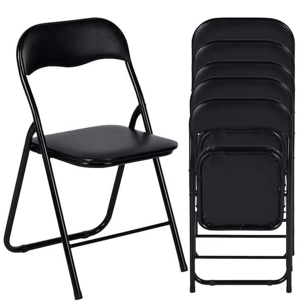 MAGOIU Black Metal Folding Utility Chair with Plastic Padded Seat and Steel Frame For Indoor and Outdoor (Set of 6)