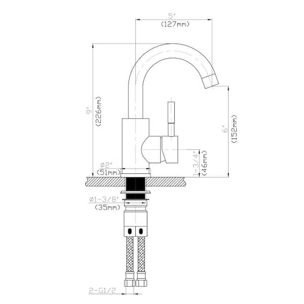 Bar Sink Faucet Single-Handle Single Hole Bathroom Faucet with Deck Plate and Hose in Brushed Nickel