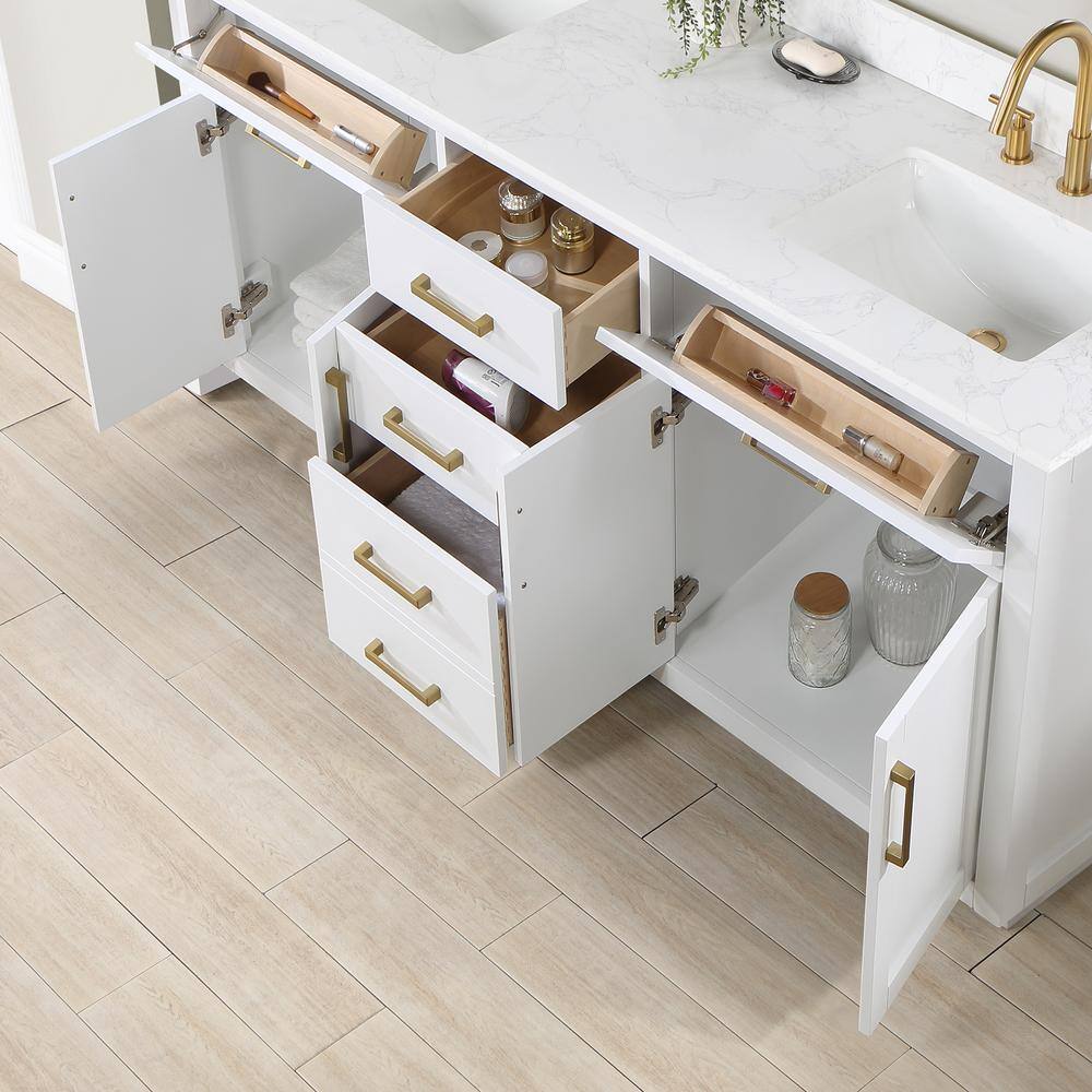 Gavino 72" White Wood Double Vanity with Composite Stone Top