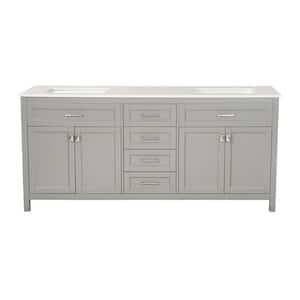 72 in. W x 22 in. D x 41 in. H Double Sink Freestanding Bath Vanity in Gray with White Cultured Marble Top, Ceramic Sink