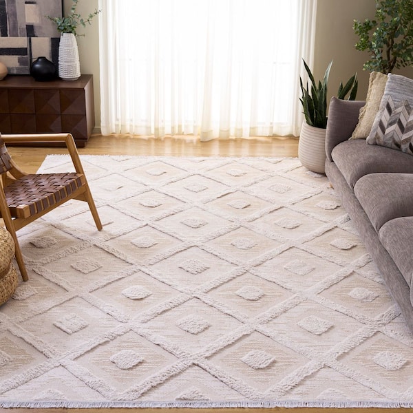 Augustine 10 ft. x 14 ft. Beige/Ivory Multi-Diamond Striped Area Rug