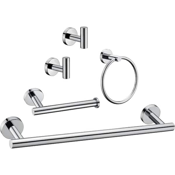5-Pieces Bath Hardware Set, Heavy Duty Stainless Steel Wall Mounted Bathroom Accesories in Polished Chrome