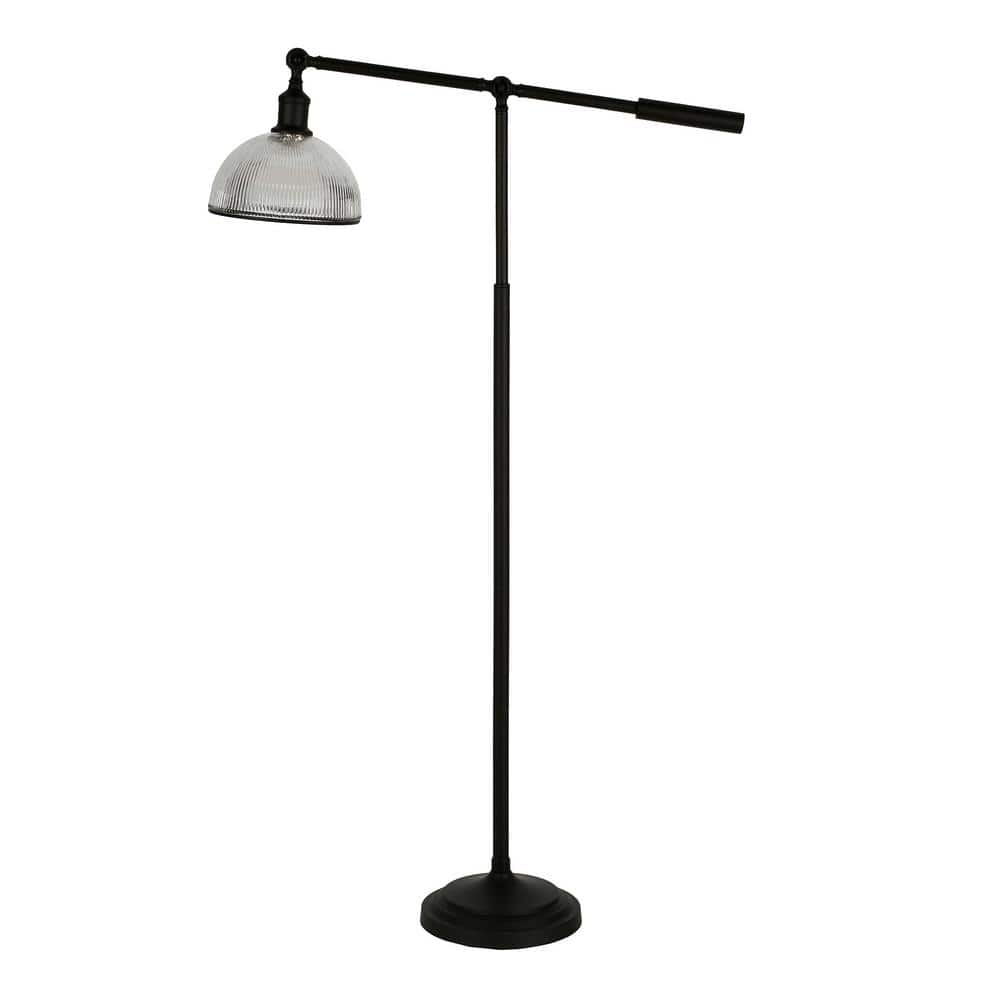 Frenkel Modern Farmhouse 58" Black Metal Floor Lamp with Ribbed Glass Shade