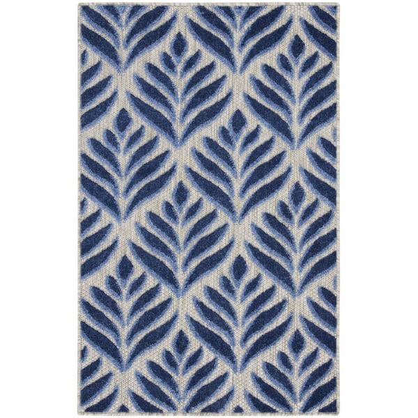 Blue 3 ft. x 4 ft. Loomed Floral Polypropylene Rectangle Indoor/Outdoor Area Rug