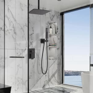 2-Spray Patterns with 2.0 GPM 12 in. Wall Mount Dual Shower Head Hand Shower Faucet in Matte Black (Valve Included)